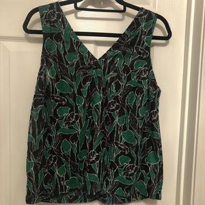 Green and black floral blouse